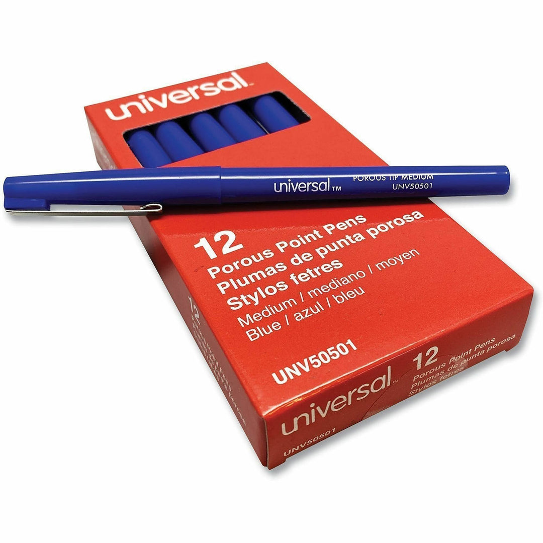Image of Universal® Porous Point Pen, Stick, Medium 0.7 Mm, Blue Ink, Blue Barrel, Dozen