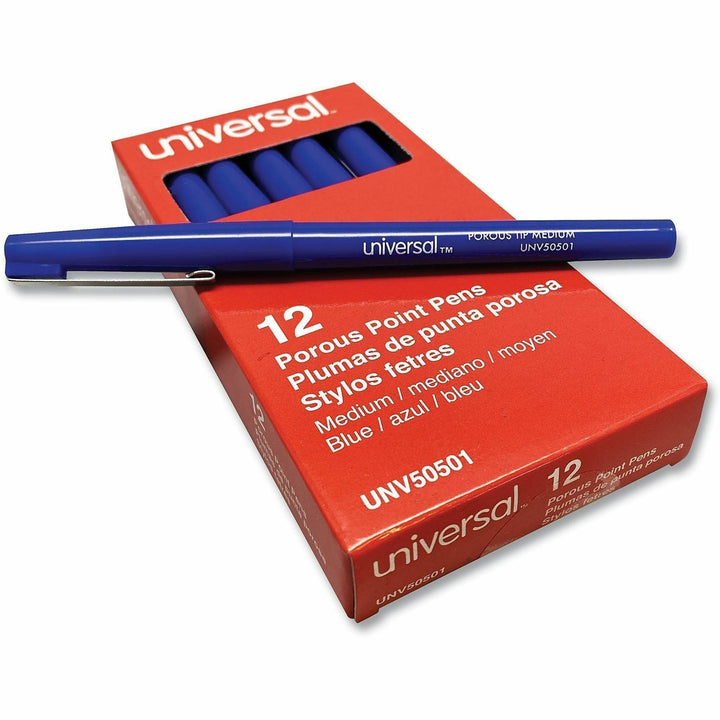 Image of Universal® Porous Point Pen, Stick, Medium 0.7 Mm, Blue Ink, Blue Barrel, Dozen