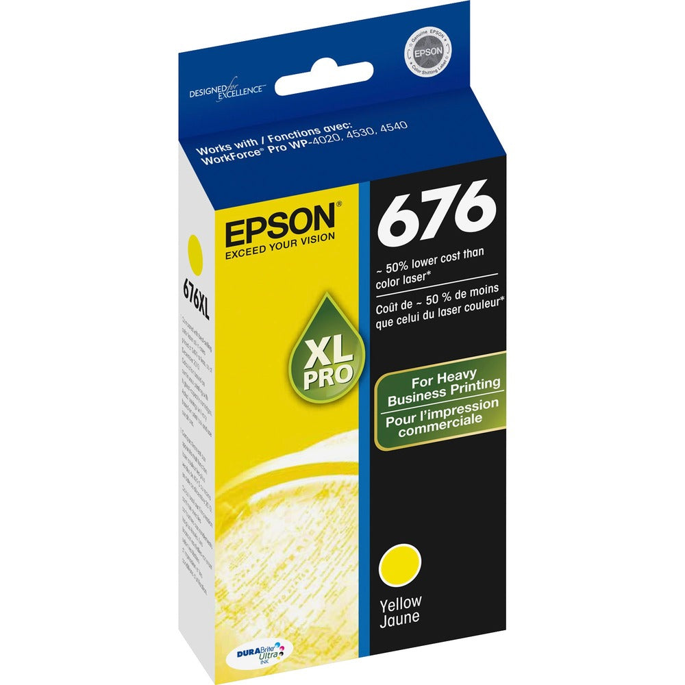 Image of Epson Ink Cartridge, 676XL, f/WP-4520, 1200 Page Yield, Yellow