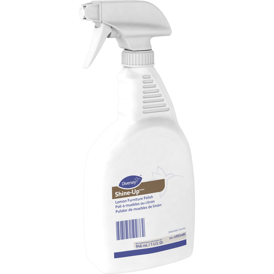 Image of Diversey 4995480 Shine-Up Lemon Furniture Polish, Ready-To-Use Spray, 32 fl oz (1 quart), Lemon Scent, 1 Each, White