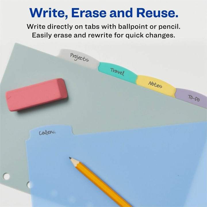 Image of Avery® Write On Dividers,Plastic,5-Tabs,7HP,8-1/2"x5-1/2",AST