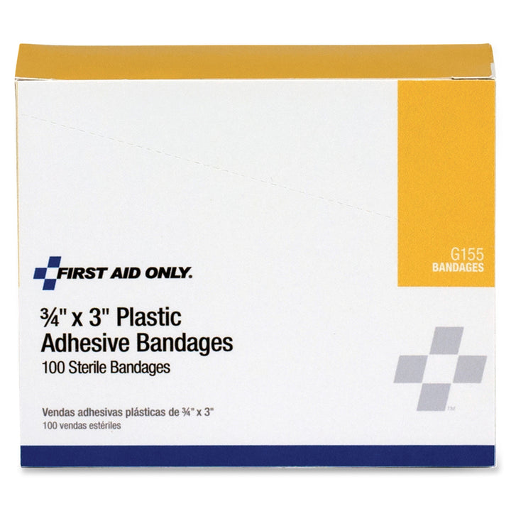 Image of First Aid Only G155 Plastic Adhesive Bandages, 100, 0.75" W x 3" Length, White, Plastic, Vinyl, 1 Each