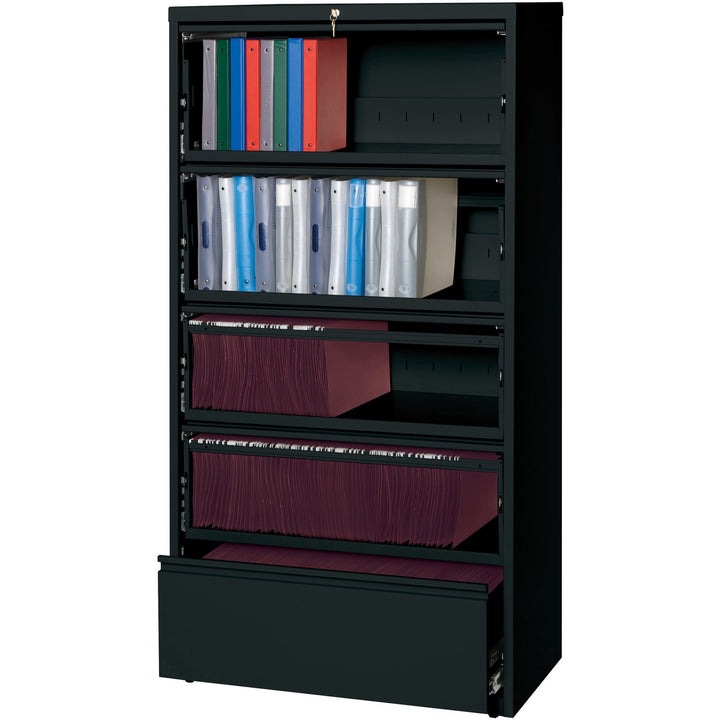 Image of Lorell Lateral File, RCD, 5-Drawer, 36"x18-5/8"x68-3/4", Black