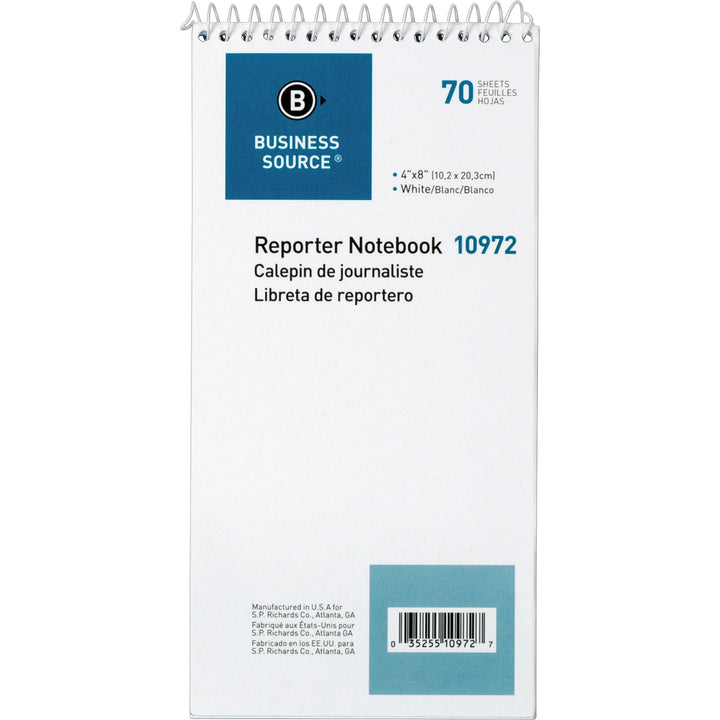 Image of Business Source Reporter's Pocket Notebook, Ruled, Spiral, 4"x8", 70 Shts,WE