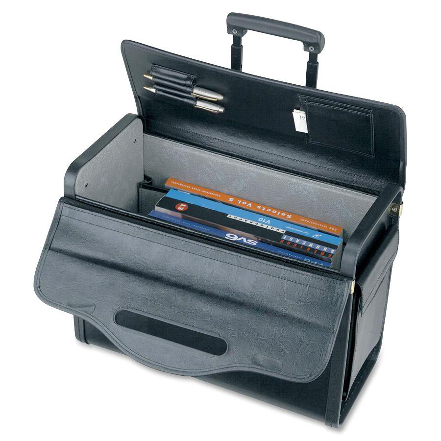 Image of Lorell 61613 Travel/Luggage Case (Roller) Travel Essential, Book, File Folder, Black, Vinyl Body, Handle, 14" H x 22" W x 8" Depth, 1 Each