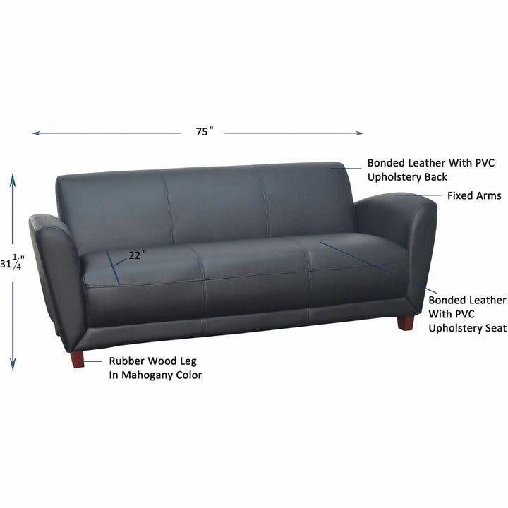 Image of Lorell Reception Sofa, 75"x34-1/2"x31-1/4", Black Leather