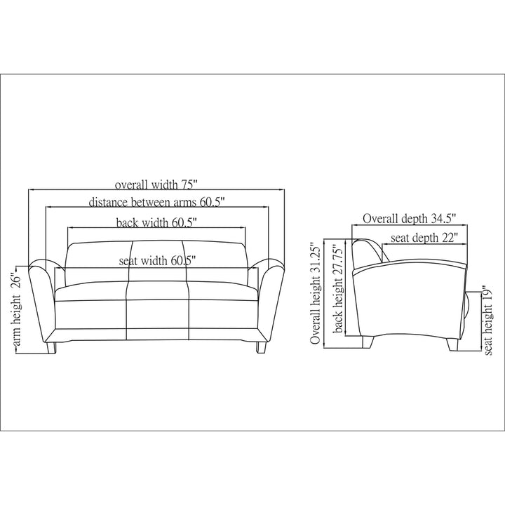 Image of Lorell Reception Sofa, 75"x34-1/2"x31-1/4", Black Leather