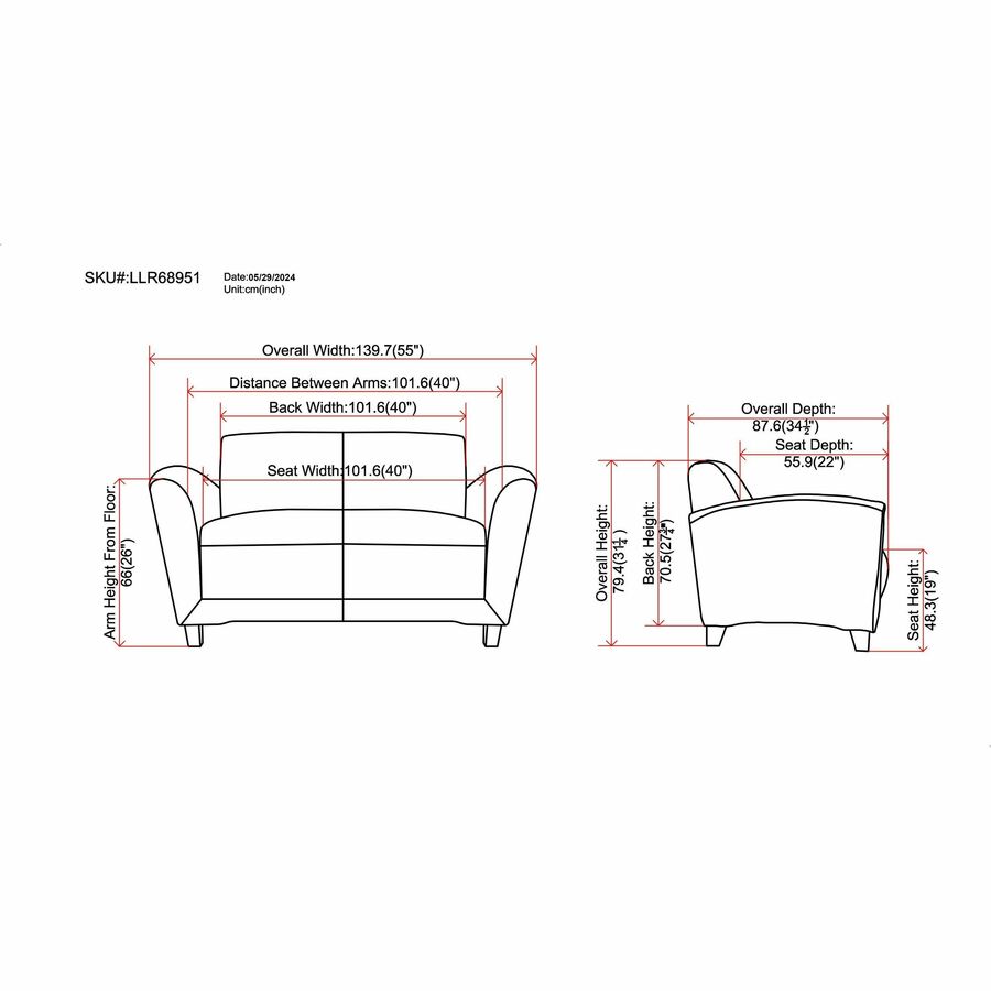 Image of Lorell Reception Loveseat, 55"x34-1/2"x31-1/4", Black Leather