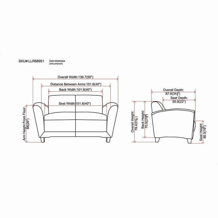 Image of Lorell Reception Loveseat, 55"x34-1/2"x31-1/4", Black Leather