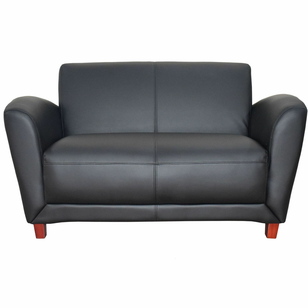 Image of Lorell Reception Loveseat, 55"x34-1/2"x31-1/4", Black Leather