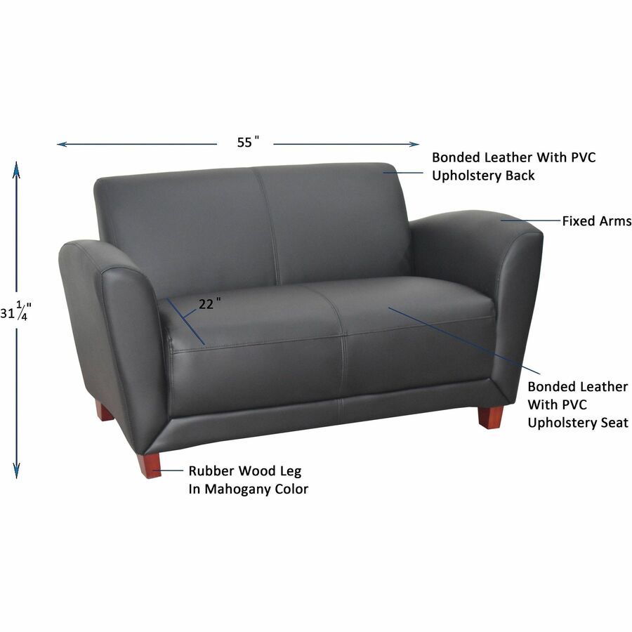 Image of Lorell Reception Loveseat, 55"x34-1/2"x31-1/4", Black Leather