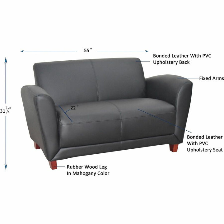 Image of Lorell Reception Loveseat, 55"x34-1/2"x31-1/4", Black Leather