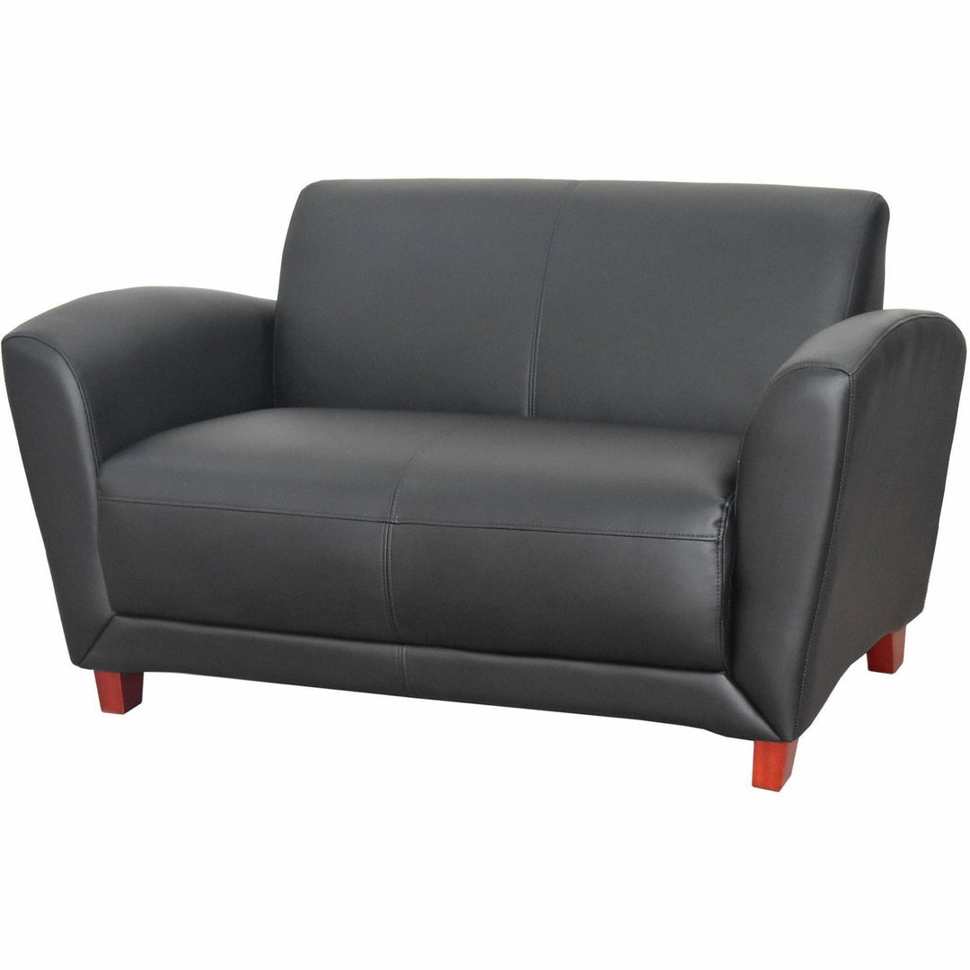 Image of Lorell Reception Loveseat, 55"x34-1/2"x31-1/4", Black Leather