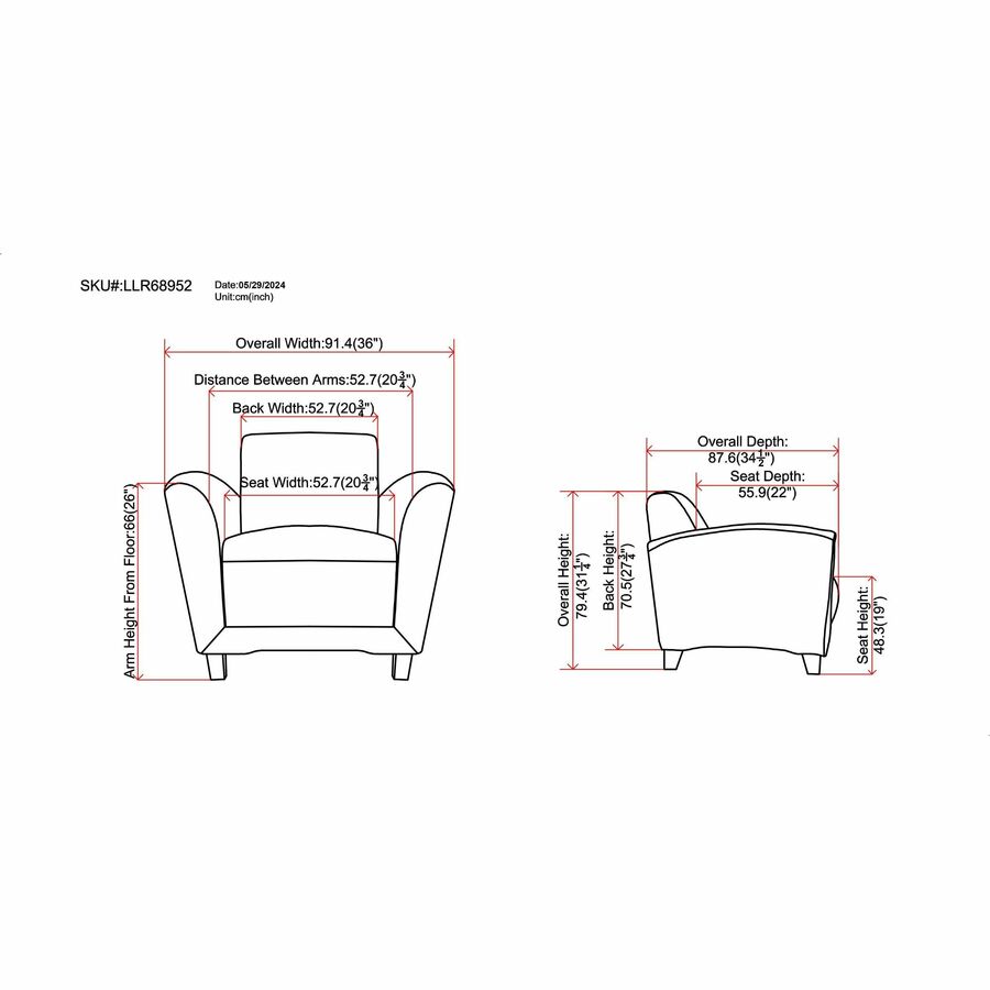 Image of Lorell Reception Chair, Bonded, 36"x34-1/2"x31-1/4", Black Leather