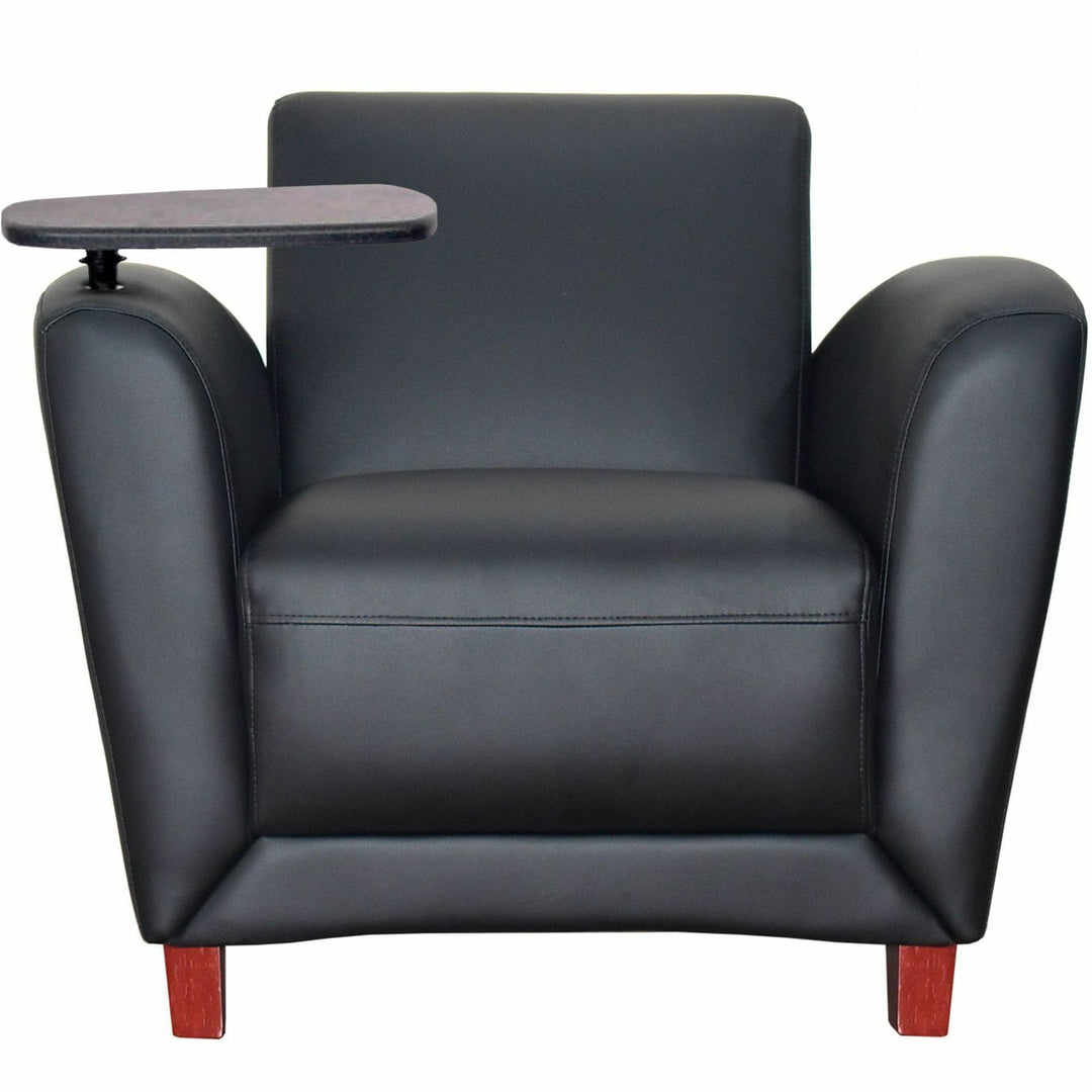 Image of Lorell Club Chair, w/Tablet, 36"x34-1/2"x31-1/4", Black Leather