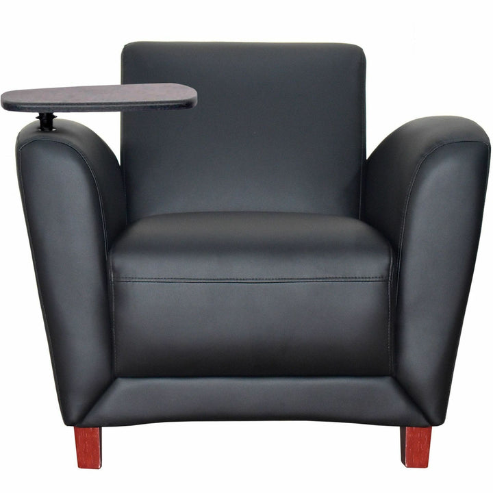 Image of Lorell Club Chair, w/Tablet, 36"x34-1/2"x31-1/4", Black Leather