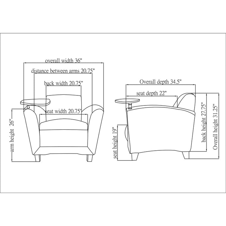 Image of Lorell Club Chair, w/Tablet, 36"x34-1/2"x31-1/4", Black Leather