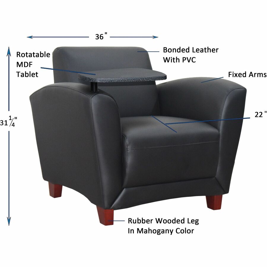 Image of Lorell Club Chair, w/Tablet, 36"x34-1/2"x31-1/4", Black Leather