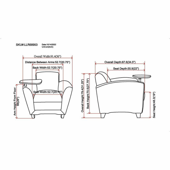 Image of Lorell Club Chair, w/Tablet, 36"x34-1/2"x31-1/4", Black Leather