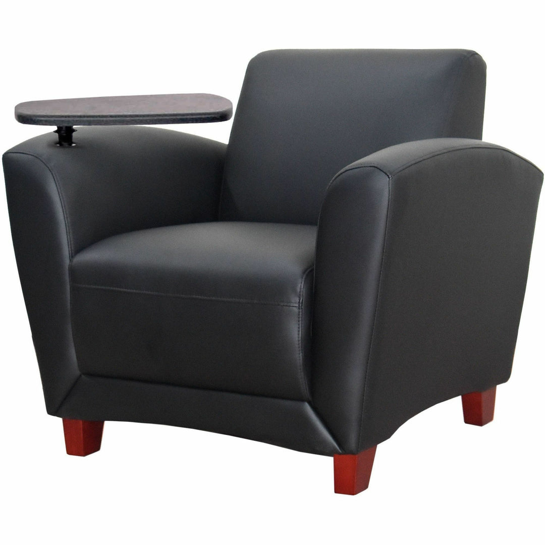 Image of Lorell Club Chair, w/Tablet, 36"x34-1/2"x31-1/4", Black Leather