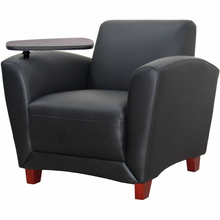 Image of Lorell Club Chair, w/Tablet, 36"x34-1/2"x31-1/4", Black Leather