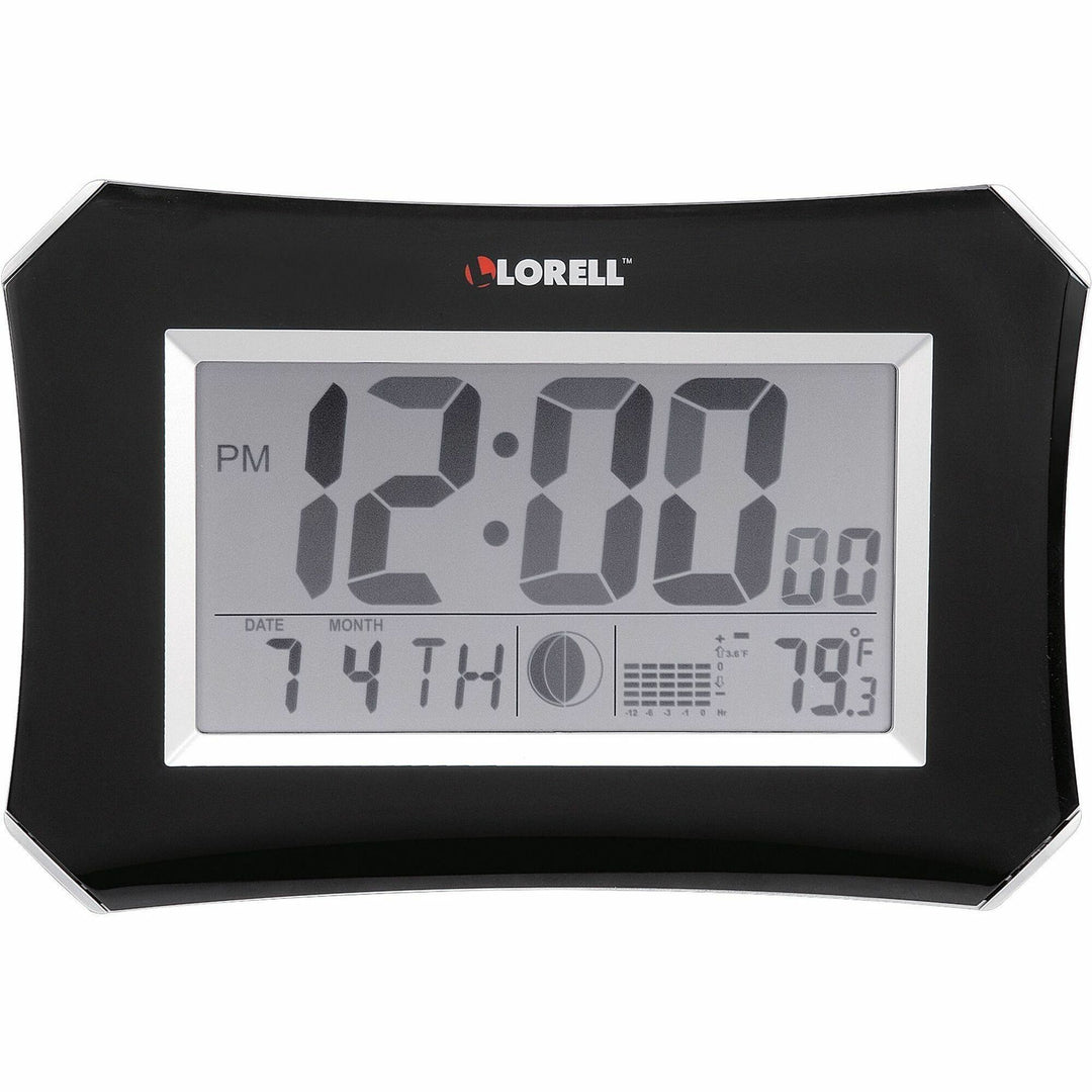 Image of Lorell Wall/Alarm Clock, LCD, 10-1/4W"x7"Hx1-1/2"D Lunar, Slvr/Blk
