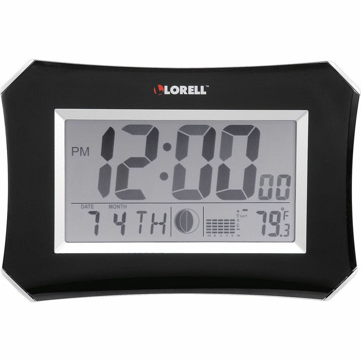 Image of Lorell Wall/Alarm Clock, LCD, 10-1/4W"x7"Hx1-1/2"D Lunar, Slvr/Blk