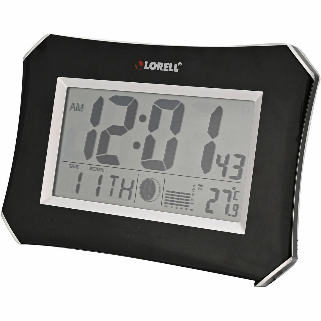 Image of Lorell Wall/Alarm Clock, LCD, 10-1/4W"x7"Hx1-1/2"D Lunar, Slvr/Blk
