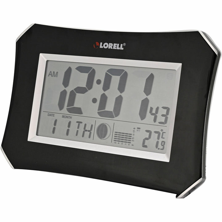 Image of Lorell Wall/Alarm Clock, LCD, 10-1/4W"x7"Hx1-1/2"D Lunar, Slvr/Blk
