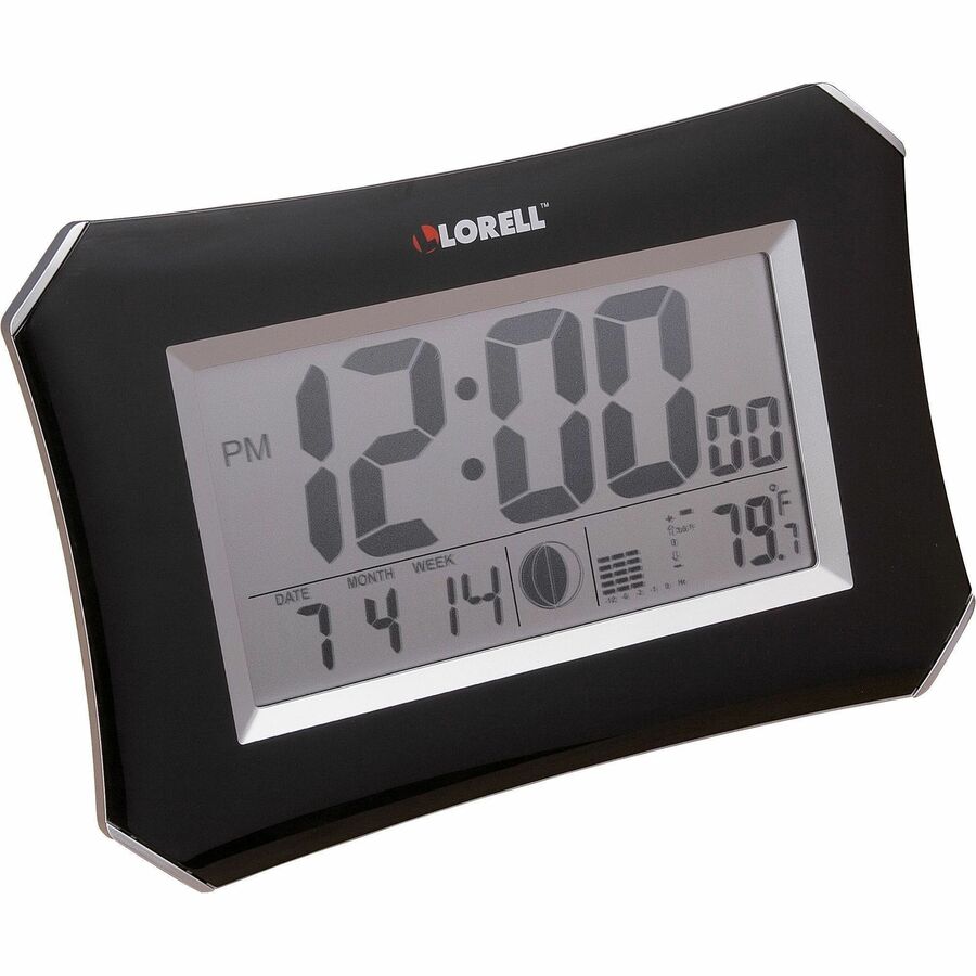 Image of Lorell Wall/Alarm Clock, LCD, 10-1/4W"x7"Hx1-1/2"D Lunar, Slvr/Blk