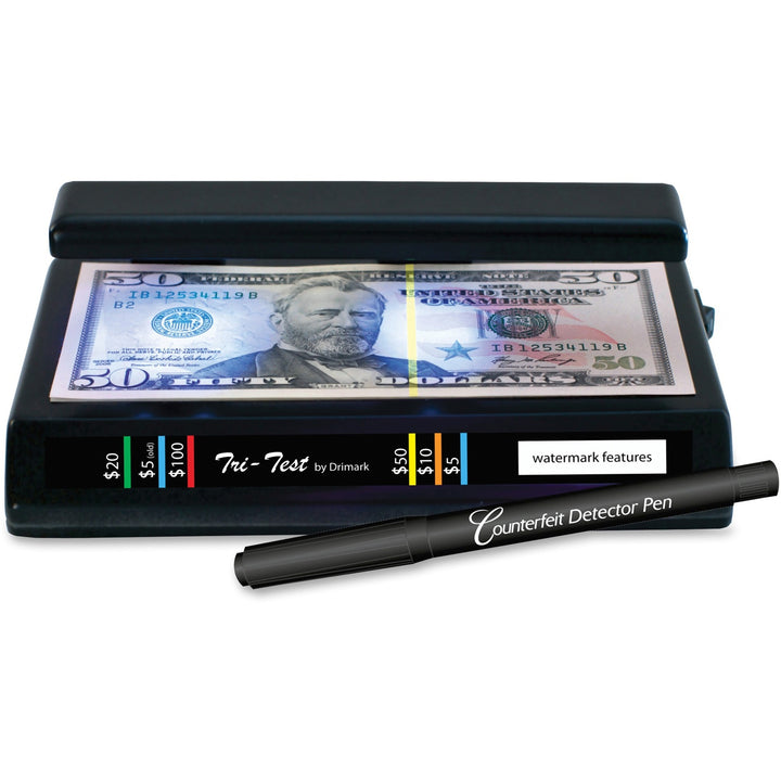 Image of Dri Mark Tri-Test 351TRI Tri Test Counterfeit Detector, Ultraviolet, Watermark, Black, 1 Box