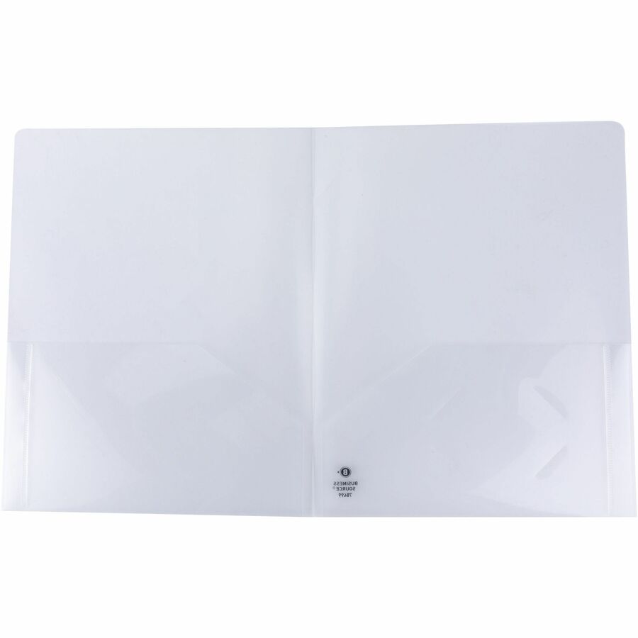 Image of Business Source 78498 Transparent 2-Pocket Portfolios, 8 1/2" x 11", 60 Sheets Capacity, 2 Pocket, Poly, Clear, 5 / Pack