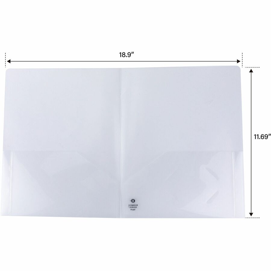Image of Business Source 78498 Transparent 2-Pocket Portfolios, 8 1/2" x 11", 60 Sheets Capacity, 2 Pocket, Poly, Clear, 5 / Pack