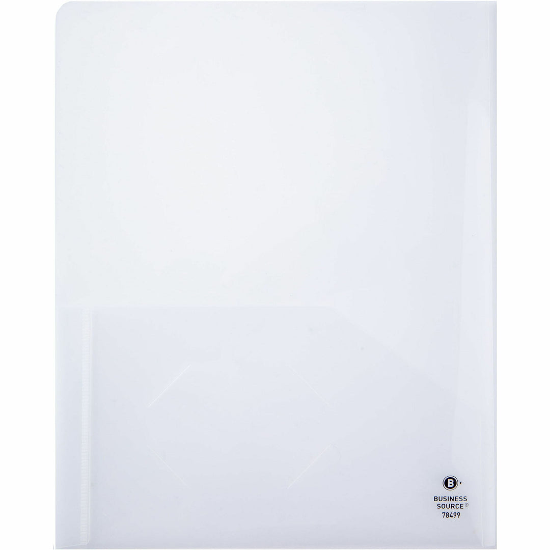 Image of Business Source 78498 Transparent 2-Pocket Portfolios, 8 1/2" x 11", 60 Sheets Capacity, 2 Pocket, Poly, Clear, 5 / Pack