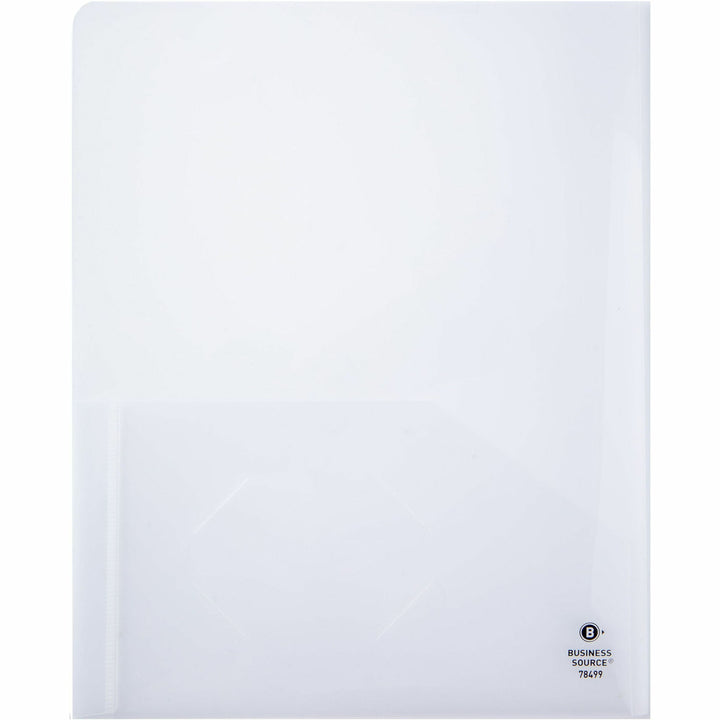 Image of Business Source 78498 Transparent 2-Pocket Portfolios, 8 1/2" x 11", 60 Sheets Capacity, 2 Pocket, Poly, Clear, 5 / Pack