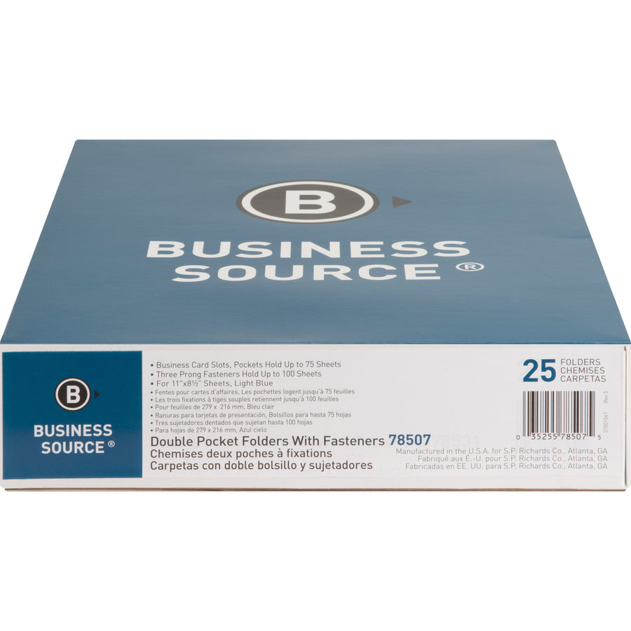 Image of Business Source 2-Pocket Folders, 100 Sh Cap, Ltr, 9-1/2"x11", 25/BX, LBE
