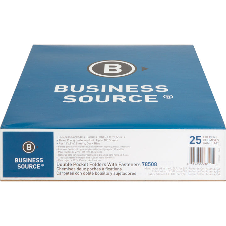Image of Business Source 2-Pocket Folders, 100 Sh Cap, Ltr, 9-1/2"x11", 25/BX, DBE