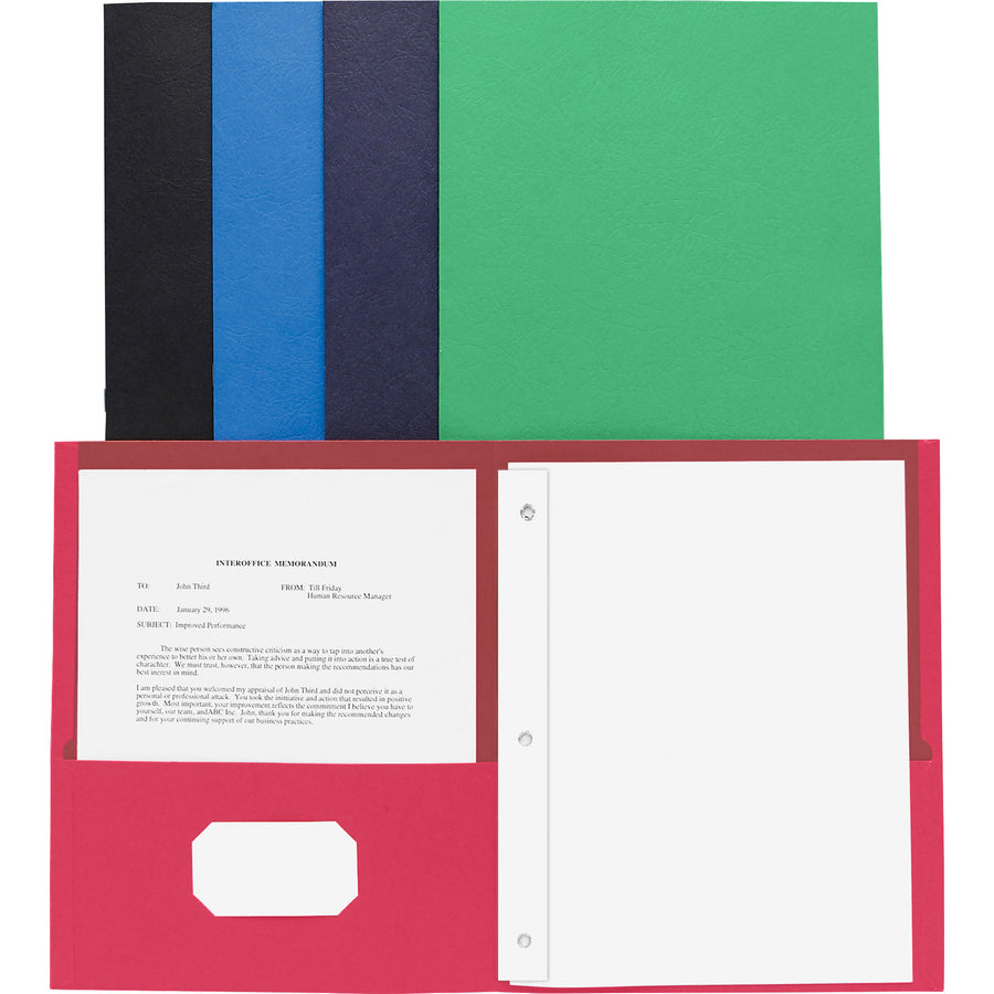 Image of Business Source 2-Pocket Folders, 100 Sh Cap, Ltr, 9-1/2"x11", 25/BX, AST