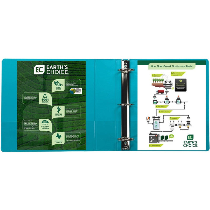 Image of Samsill® Earth's Choice Plant-Based Durable Fashion View Binder, 3 Rings, 2" Capacity, 11 x 8.5, Turquoise, 2/Pack
