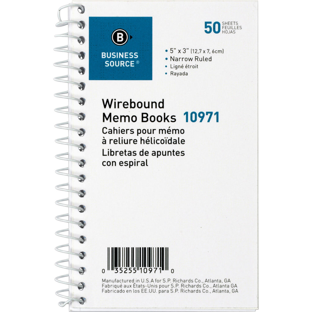 Image of Business Source Wirebound Memo Books, Narrow Ruled, 50 Shts, 5"x3", White
