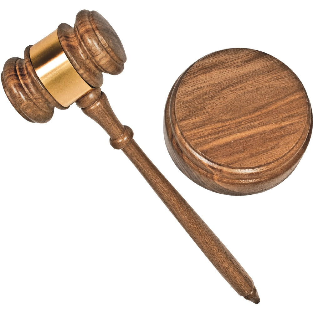 Image of Advantus Gavel Set, Sound Block, Brass Band,10-1/4" Gavel, Walnut