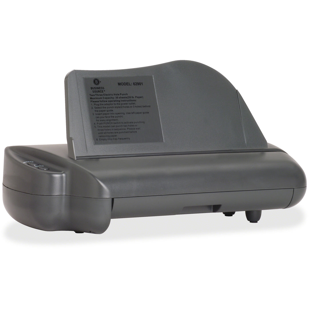 Image of Business Source Electric 3H Punch,1/4", 30 Sht Cap,17-3/4"x5-1/4"x8-1/4", GY