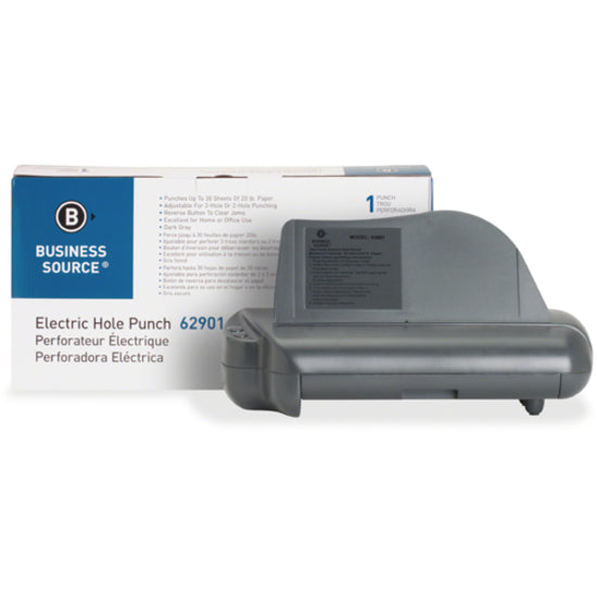 Image of Business Source Electric 3H Punch,1/4", 30 Sht Cap,17-3/4"x5-1/4"x8-1/4", GY