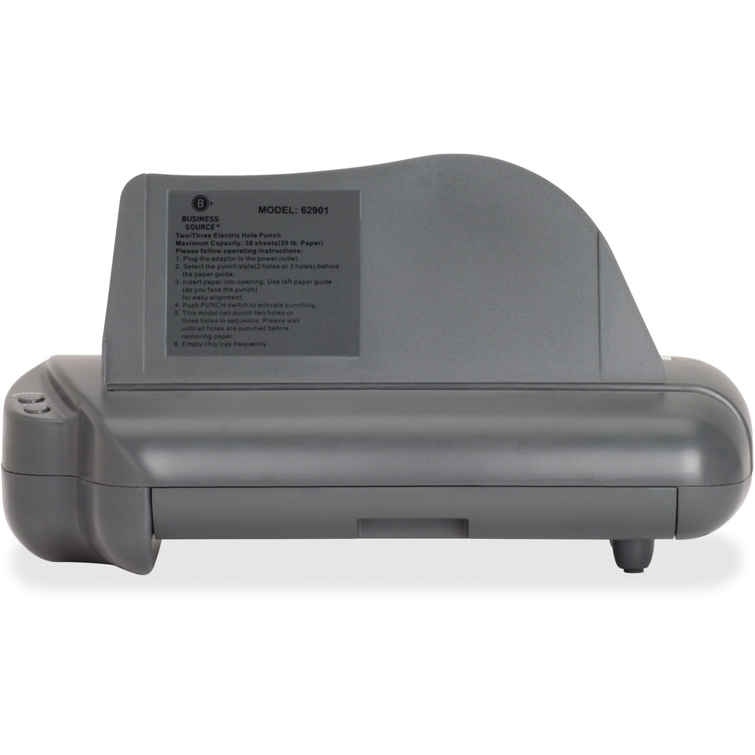 Image of Business Source Electric 3H Punch,1/4", 30 Sht Cap,17-3/4"x5-1/4"x8-1/4", GY