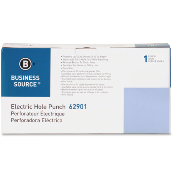 Image of Business Source Electric 3H Punch,1/4", 30 Sht Cap,17-3/4"x5-1/4"x8-1/4", GY