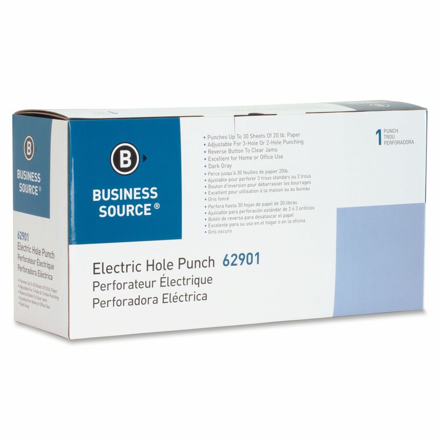 Image of Business Source Electric 3H Punch,1/4", 30 Sht Cap,17-3/4"x5-1/4"x8-1/4", GY