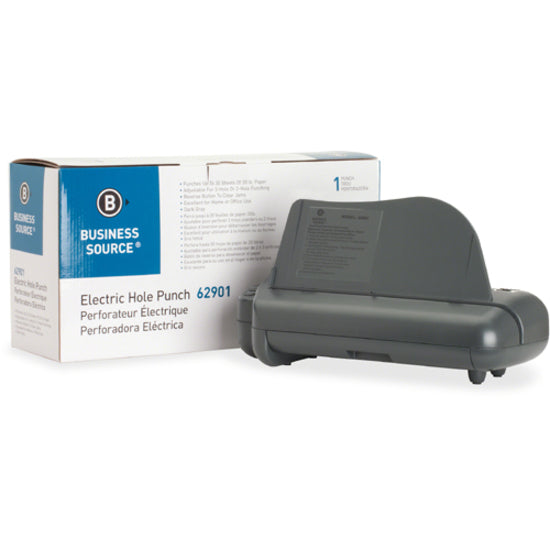 Image of Business Source Electric 3H Punch,1/4", 30 Sht Cap,17-3/4"x5-1/4"x8-1/4", GY