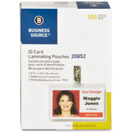 Image of Business Source Laminating Pouches,Govt Card,5Mil,2-15/16"x4-1/8",100/BX,CL