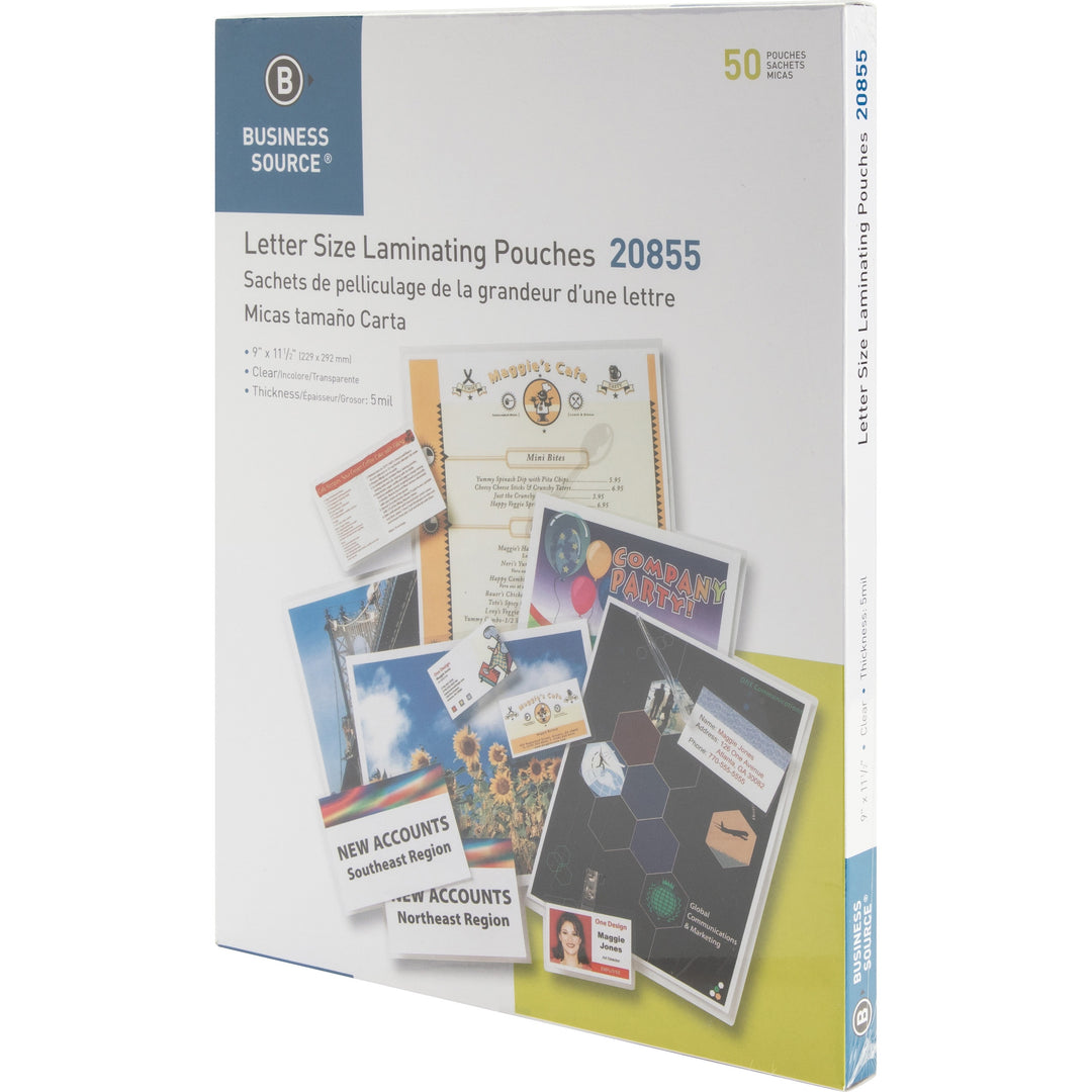 Image of Business Source Laminating Pouches, Letter, 5Mil, 9"x11-1/2", 50/BX, Clear