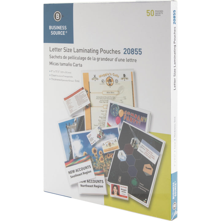 Image of Business Source Laminating Pouches, Letter, 5Mil, 9"x11-1/2", 50/BX, Clear